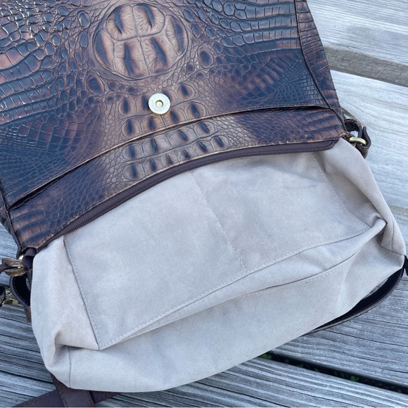 Brahmin Isabelle Pecan Brown Embossed Leather Shoulder Crossbody Purse hand Bag - Picture 7 of 15